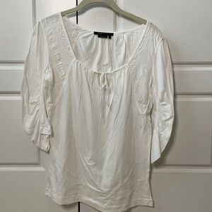 BCBG embroidered white shirt gathered sleeves